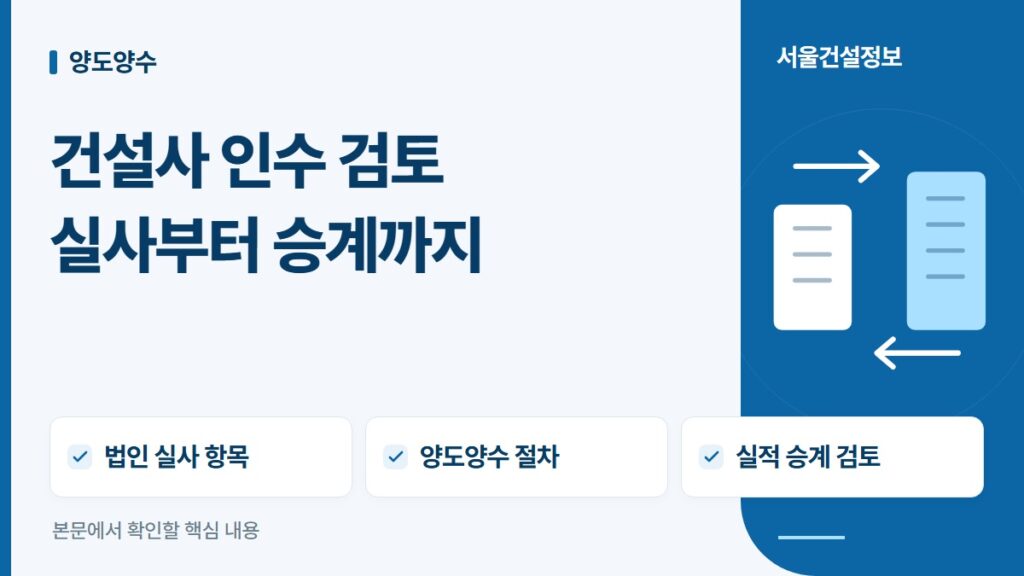 건설사 인수 검토 실사부터 승계까지 — 법인 실사 항목, 양도양수 절차, 실적 승계 검토