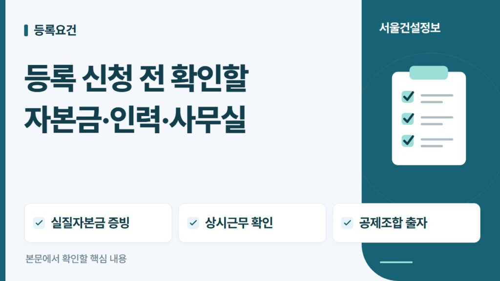 등록 신청 전 확인할 자본금·인력·사무실 — 실질자본금 증빙, 상시근무 확인, 공제조합 출자