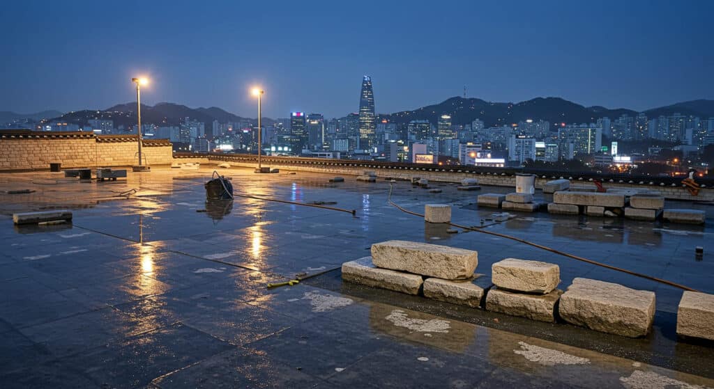 습식방수공사업 면허 등록기준 충족 후의 공사현장 이미지