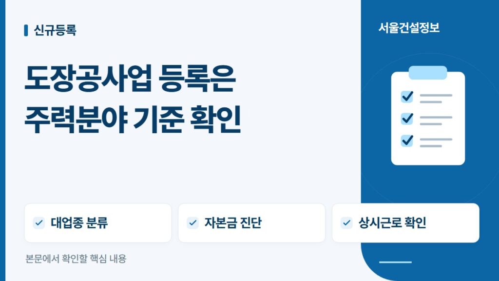 도장공사업 등록은 주력분야 기준 확인 — 대업종 분류, 자본금 진단, 상시근로 확인