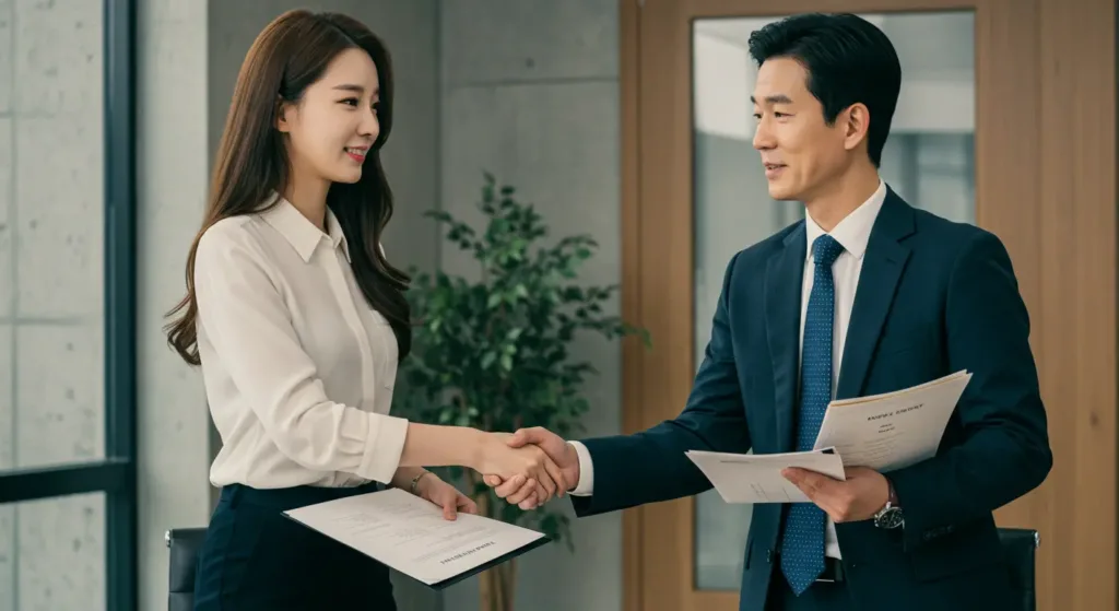 승강기·삭도공사업 면허 취득 과정에 필요한 서류와 도면을 검토하는 전문가의 손