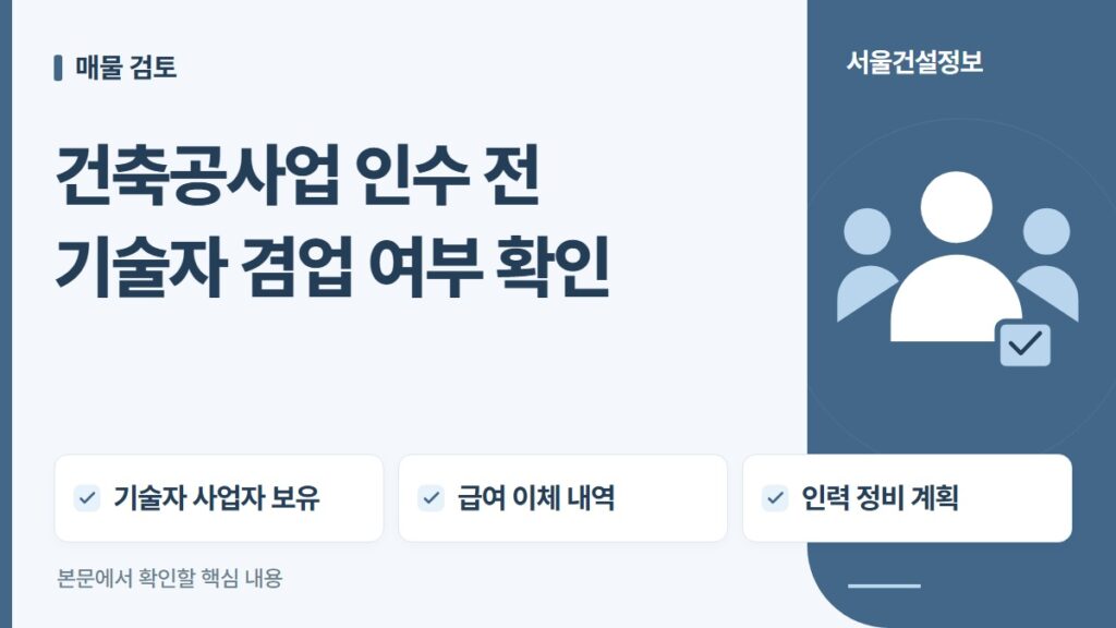 건축공사업 인수 전 기술자 겸업 여부 확인 — 기술자 사업자 보유, 급여 이체 내역, 인력 정비 계획