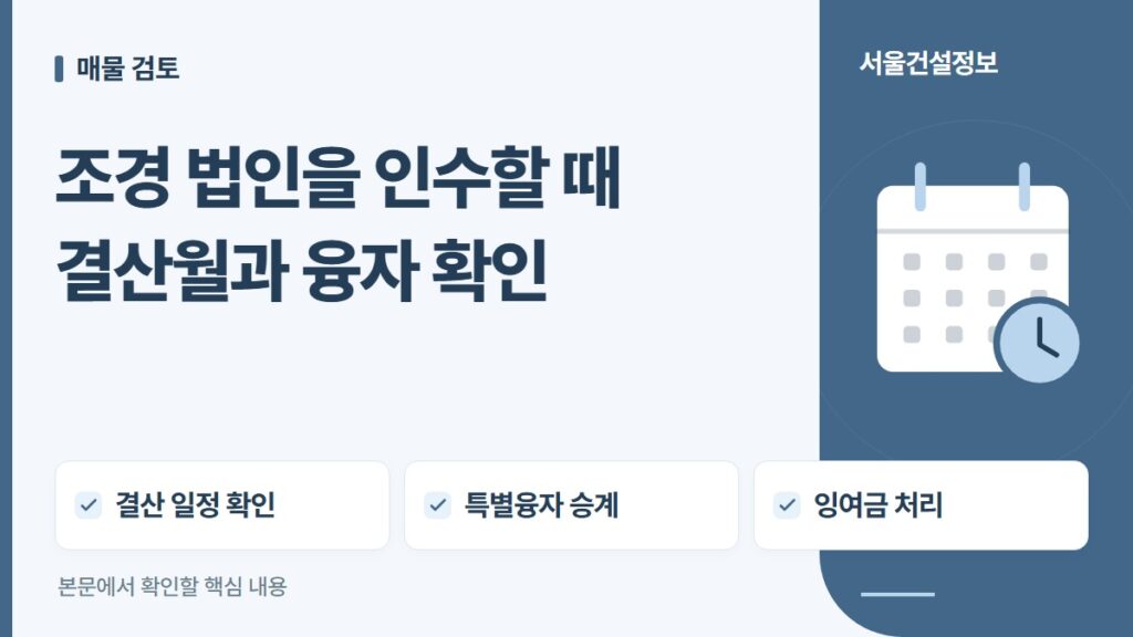 조경 법인을 인수할 때 결산월과 융자 확인 — 결산 일정 확인, 특별융자 승계, 잉여금 처리