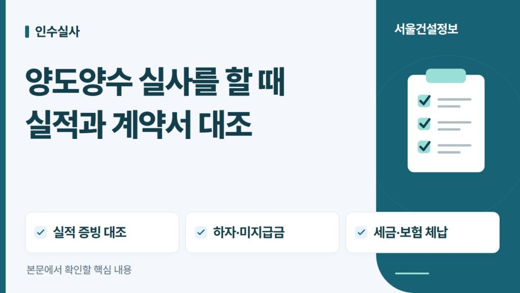 양도양수 실사를 할 때 실적과 계약서 대조 — 실적 증빙 대조, 하자·미지급금, 세금·보험 체납