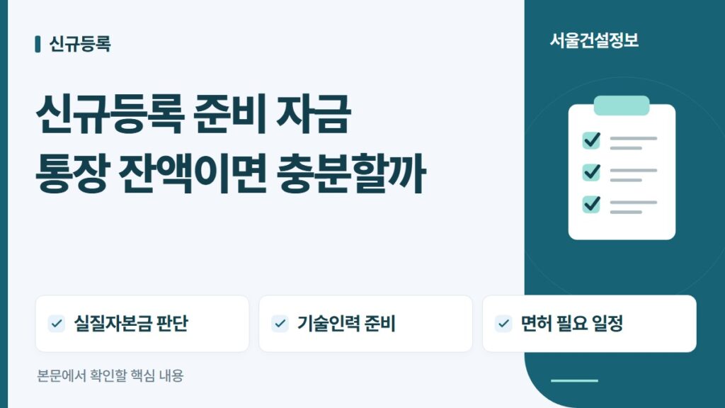 신규등록 준비 자금 통장 잔액이면 충분할까 — 실질자본금 판단, 기술인력 준비, 면허 필요 일정