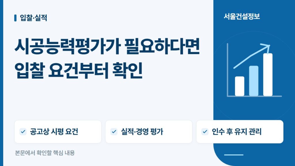 시공능력평가가 필요하다면 입찰 요건부터 확인 — 공고상 시평 요건, 실적·경영 평가, 인수 후 유지 관리