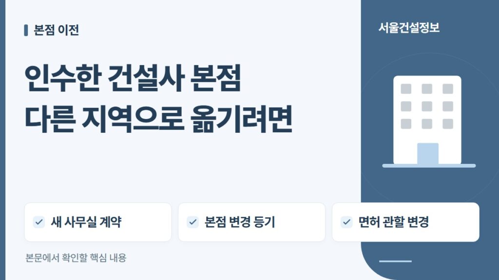 인수한 건설사 본점 다른 지역으로 옮기려면 — 새 사무실 계약, 본점 변경 등기, 면허 관할 변경