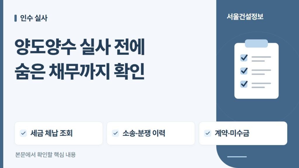양도양수 실사 전에 숨은 채무까지 확인 — 세금 체납 조회, 소송·분쟁 이력, 계약·미수금