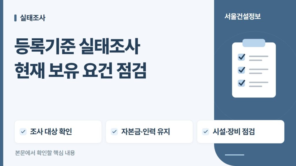 등록기준 실태조사 현재 보유 요건 점검 — 조사 대상 확인, 자본금·인력 유지, 시설·장비 점검