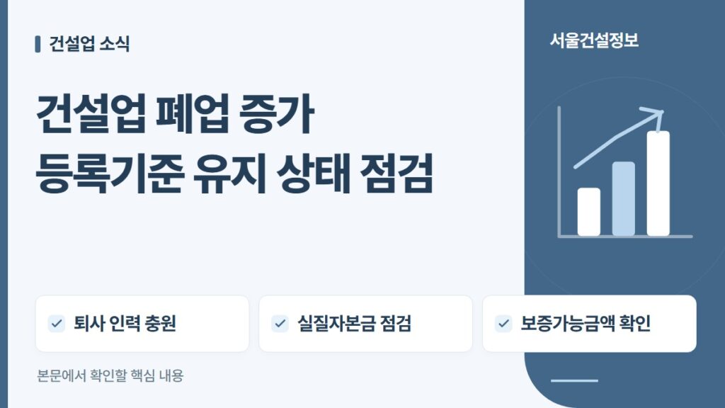 건설업 폐업 증가 등록기준 유지 상태 점검 — 퇴사 인력 충원, 실질자본금 점검, 보증가능금액 확인