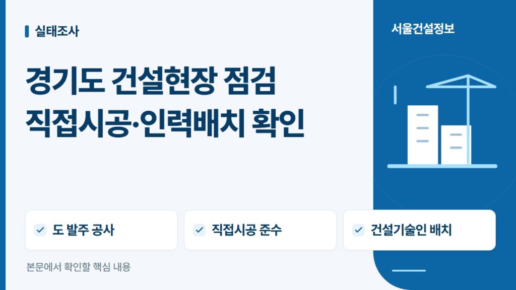 경기도 건설현장 점검 직접시공·인력배치 확인 — 도 발주 공사, 직접시공 준수, 건설기술인 배치