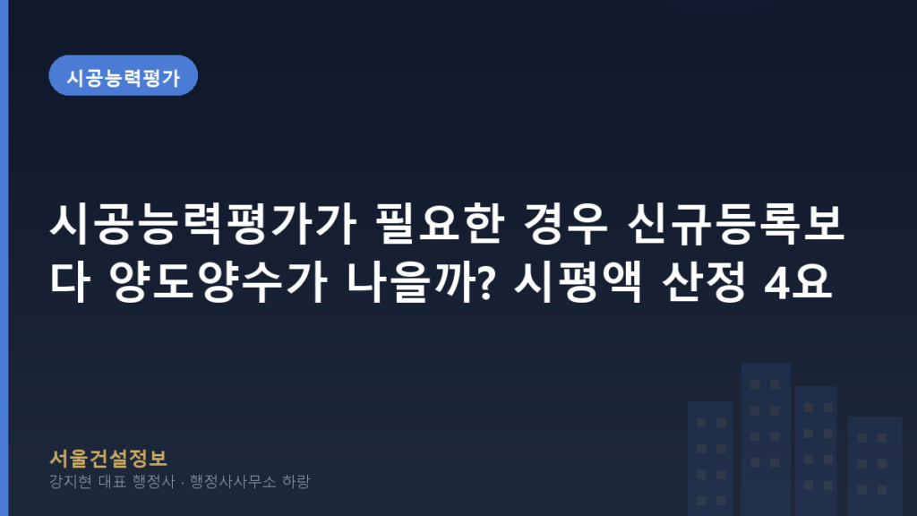 시공능력평가 — 시공능력평가가 필요한 경우 신규등록보다 양도양수가 나을까? 시평액 산정 4요소 시뮬레이션 (사전 계산)