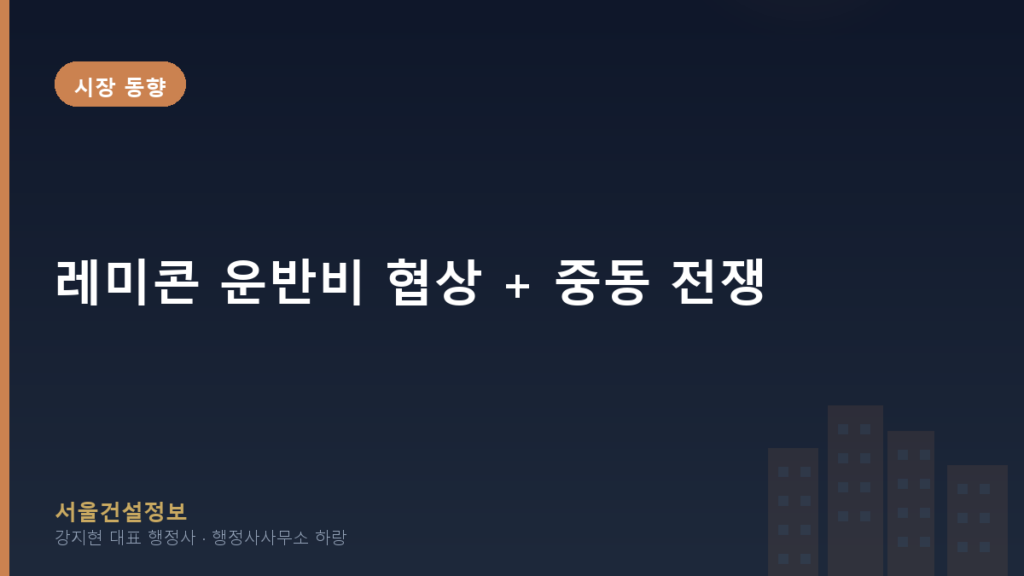 시장 동향 — 레미콘 운반비 협상 + 중동 전쟁, 건설업 불황 속 위기관리 전략