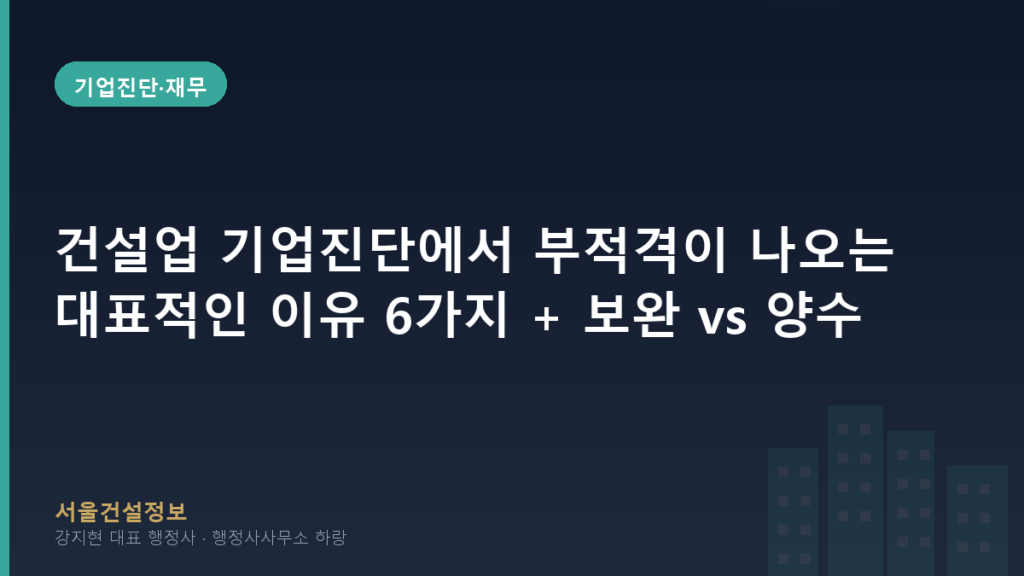기업진단·재무 — 건설업 기업진단에서 부적격이 나오는 대표적인 이유 6가지 + 보완 vs 양수 비교