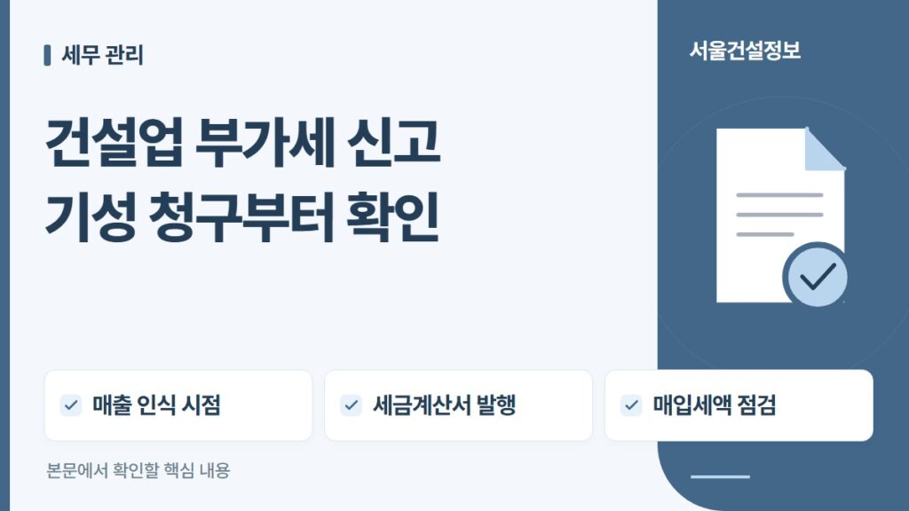 건설업 부가세 신고 기성 청구부터 확인 — 매출 인식 시점, 세금계산서 발행, 매입세액 점검