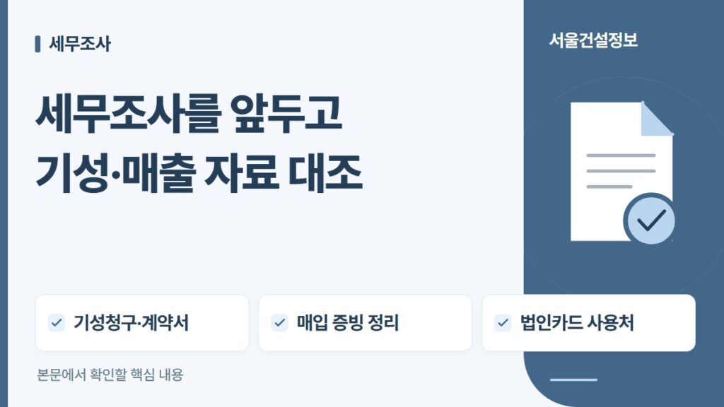 세무조사를 앞두고 기성·매출 자료 대조 — 기성청구·계약서, 매입 증빙 정리, 법인카드 사용처