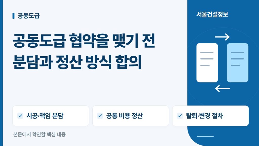 공동도급 협약을 맺기 전 분담과 정산 방식 합의 — 시공·책임 분담, 공통 비용 정산, 탈퇴·변경 절차
