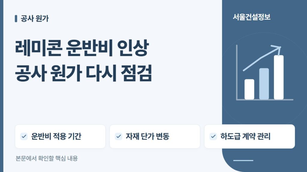 레미콘 운반비 인상 공사 원가 다시 점검 — 운반비 적용 기간, 자재 단가 변동, 하도급 계약 관리