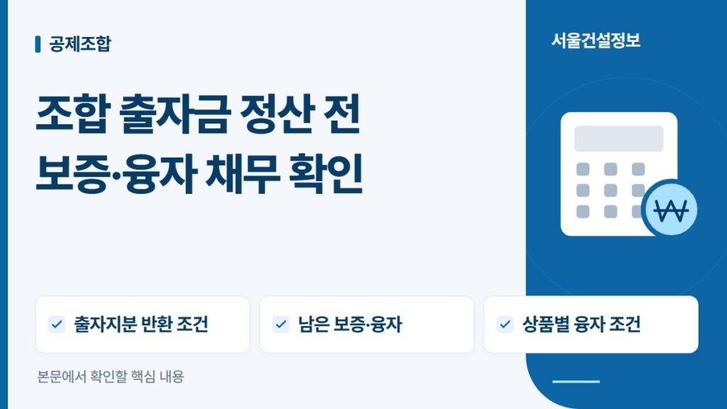 조합 출자금 정산 전 보증·융자 채무 확인 — 출자지분 반환 조건, 남은 보증·융자, 상품별 융자 조건