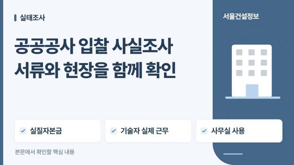 공공공사 입찰 사실조사 서류와 현장을 함께 확인 — 실질자본금, 기술자 실제 근무, 사무실 사용