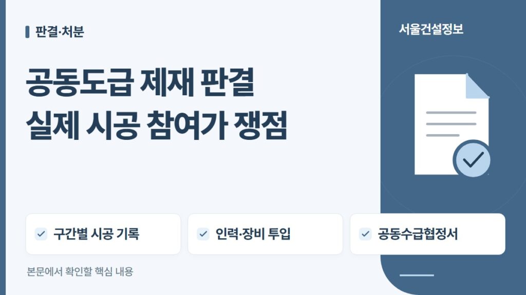 공동도급 제재 판결 실제 시공 참여가 쟁점 — 구간별 시공 기록, 인력·장비 투입, 공동수급협정서