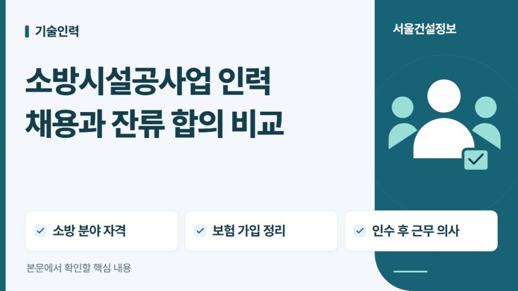 소방시설공사업 인력 채용과 잔류 합의 비교 — 소방 분야 자격, 보험 가입 정리, 인수 후 근무 의사