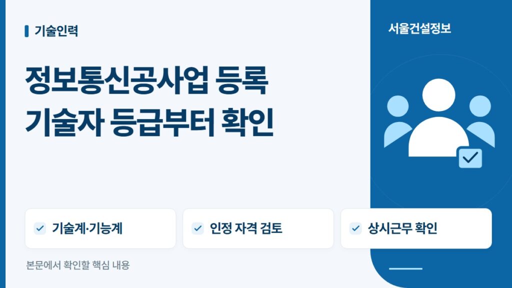 정보통신공사업 등록 기술자 등급부터 확인 — 기술계·기능계, 인정 자격 검토, 상시근무 확인