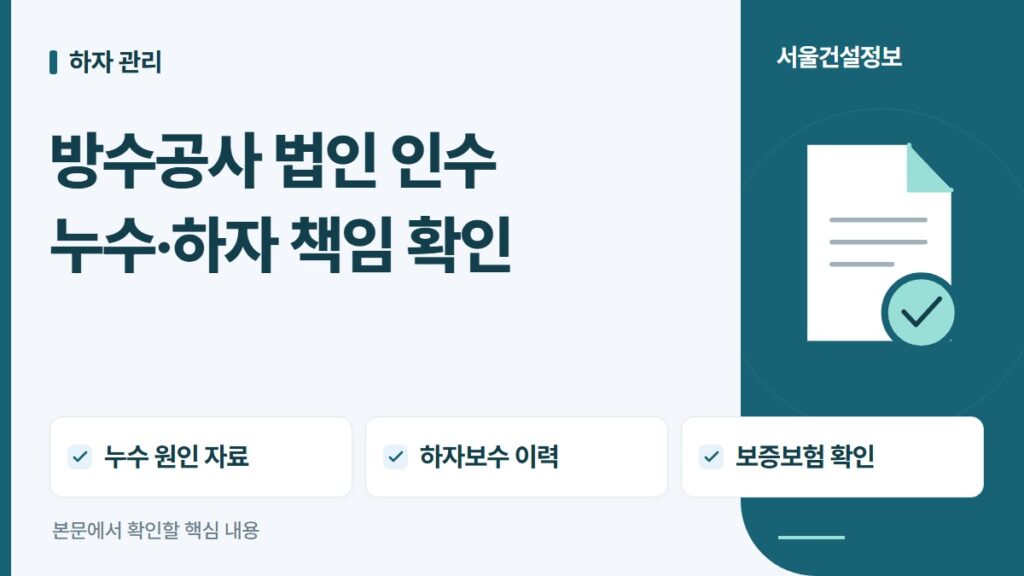 방수공사 법인 인수 누수·하자 책임 확인 — 누수 원인 자료, 하자보수 이력, 보증보험 확인