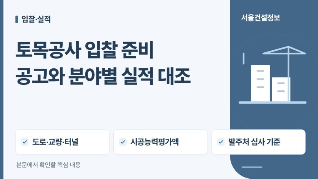 토목공사 입찰 준비 공고와 분야별 실적 대조 — 도로·교량·터널, 시공능력평가액, 발주처 심사 기준