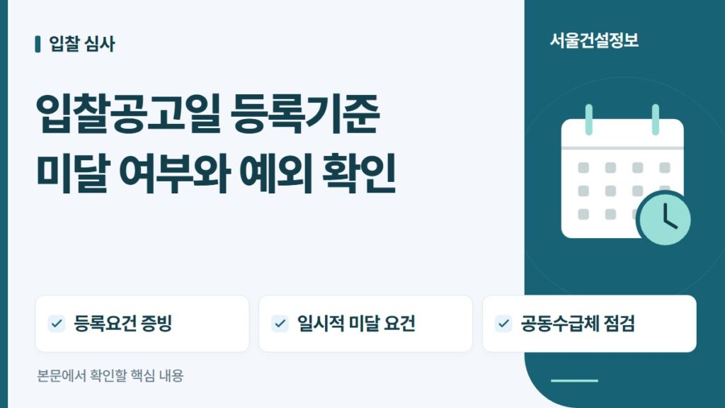 입찰공고일 등록기준 미달 여부와 예외 확인 — 등록요건 증빙, 일시적 미달 요건, 공동수급체 점검