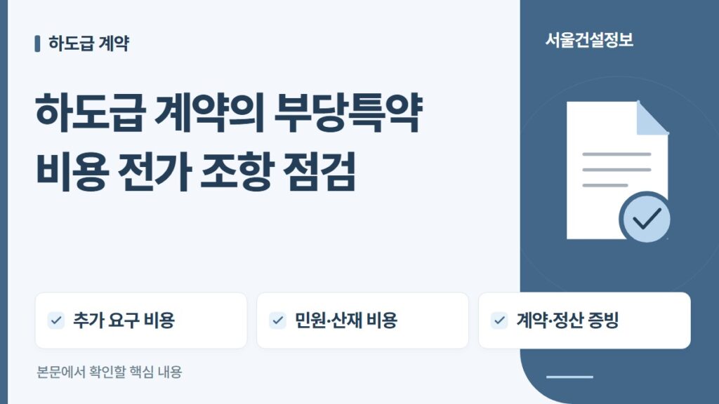 하도급 계약의 부당특약 비용 전가 조항 점검 — 추가 요구 비용, 민원·산재 비용, 계약·정산 증빙