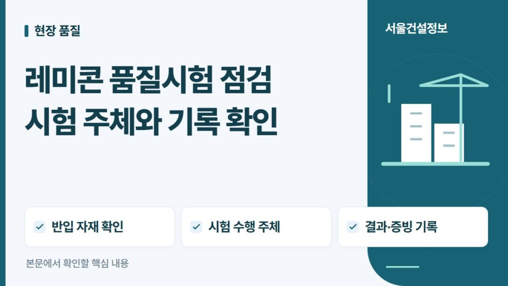 레미콘 품질시험 점검 시험 주체와 기록 확인 — 반입 자재 확인, 시험 수행 주체, 결과·증빙 기록